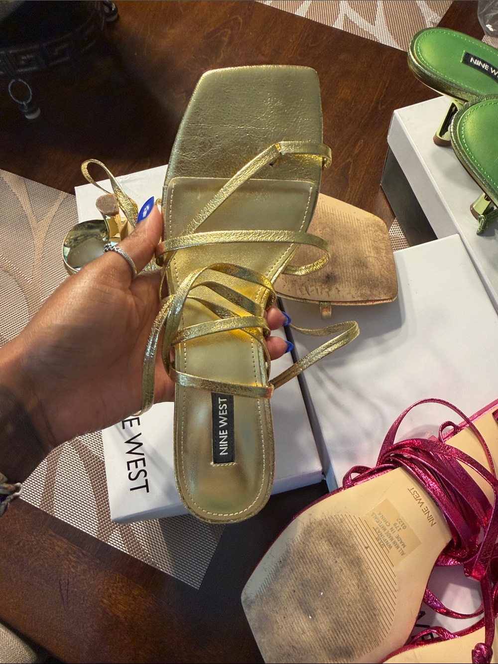 Nine West PINA3 Metallic Strappy Sandals - Picture 10 of 16